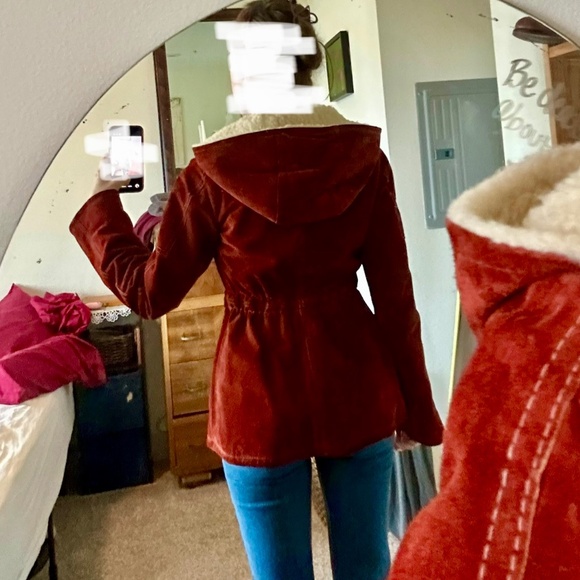 Vintage 70’s Women’s Genuine Suede & Wool Jacket Coat Red Rust Burgundy - Picture 13 of 14